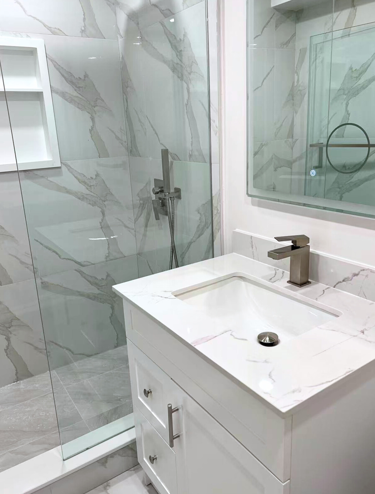 Oshawa bathroom renovation — vanity and LED lighting