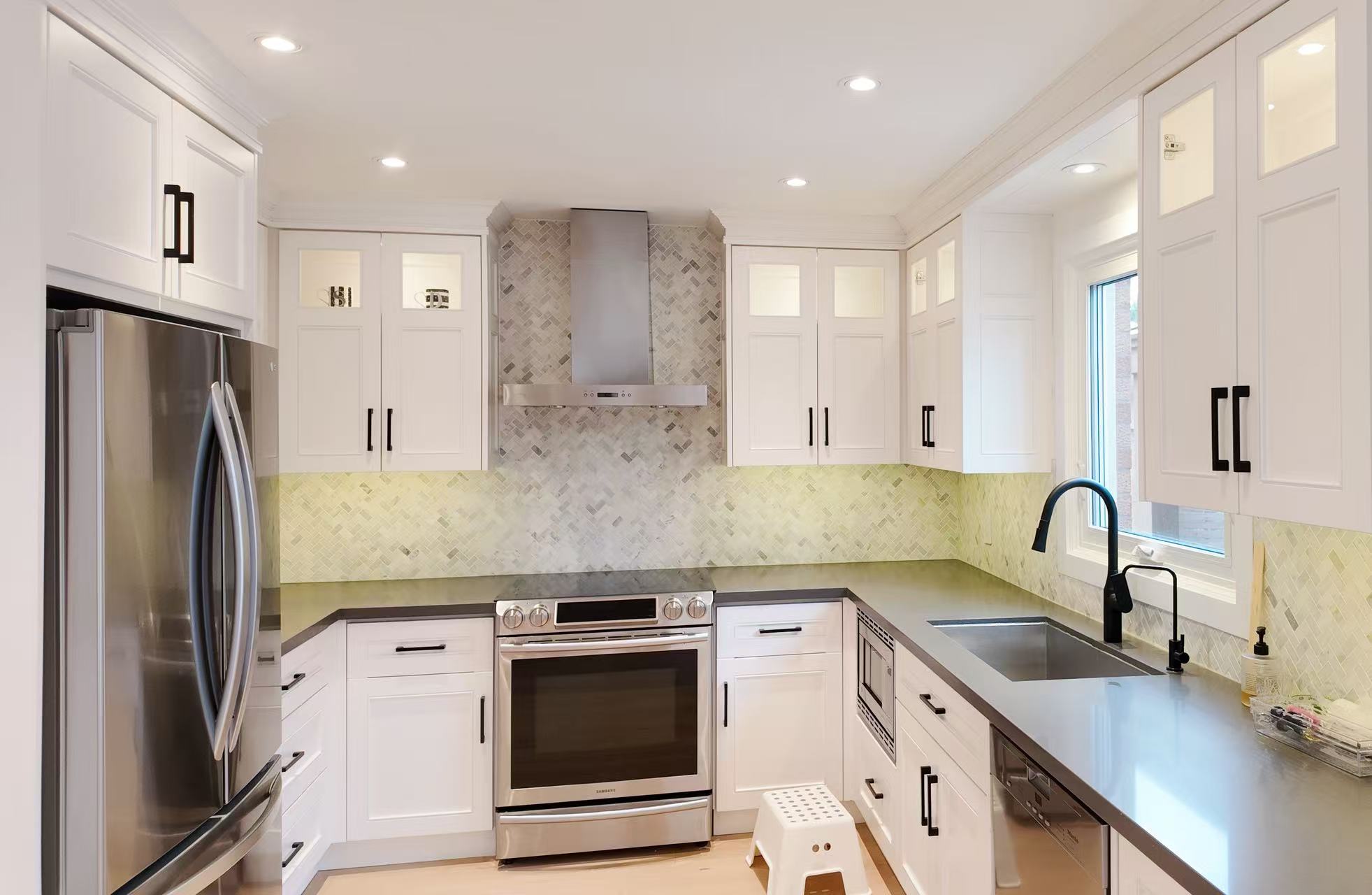 Woodbridge kitchen renovation — LED reflection on countertop