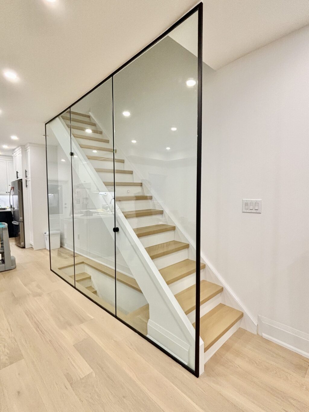 Toronto 330 light wood staircase renovation matching floor color and tone