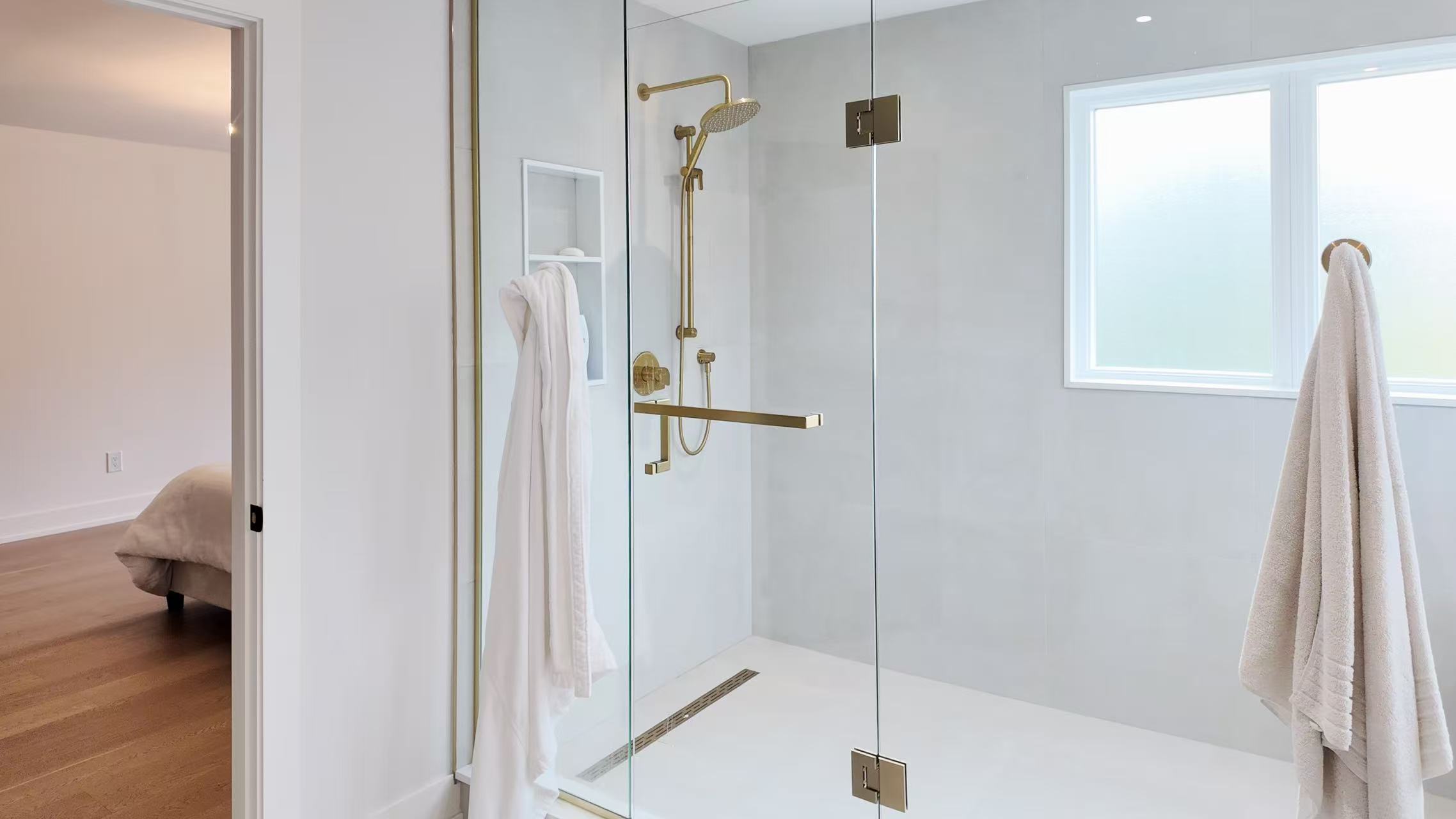 Open concept living room with light wood flooring